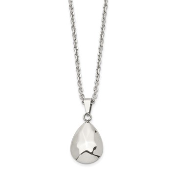 Stainless Steel Polished Hammered Hollow Teardrop Puff 18in Necklace — alternate view