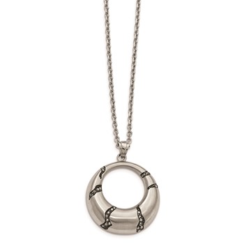 Stainless Steel Brushed Enameled w/Crystal Circle 20in Necklace — alternate view