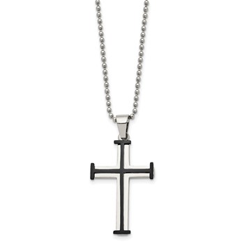 Chisel Stainless Steel Polished Black IP-plated Cross Pendant on a 22 inch Ball Chain Necklace — alternate view