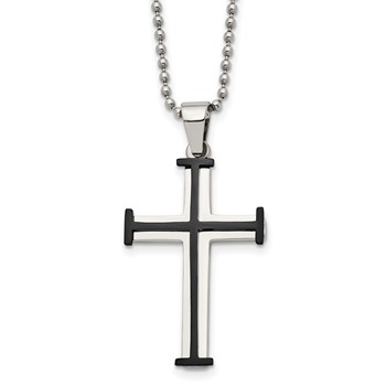 Chisel Stainless Steel Polished Black IP-plated Cross Pendant on a 22 inch Ball Chain Necklace