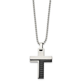 Stainless Steel Brushed and Polished Black IP-plated Cross 22in Necklace — alternate view