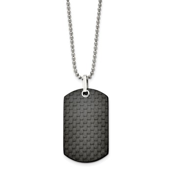 Stainless Steel 24in Polished Solid Black Carbon Fiber Dog Tag Necklace — alternate view