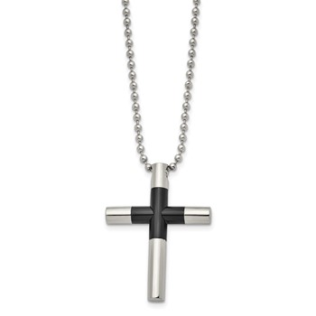 Stainless Steel Polished Black IP-plated Cross 22in Necklace — alternate view