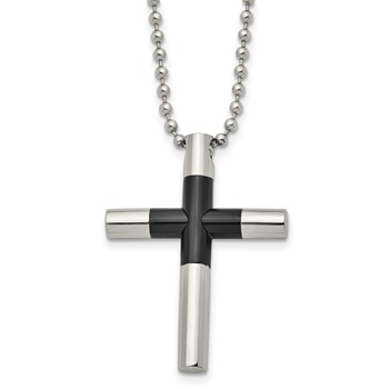 Stainless Steel Polished Black IP-plated Cross 22in Necklace