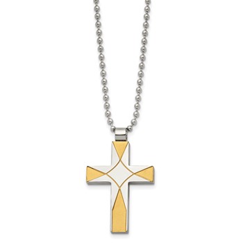 Chisel Stainless Steel Brushed and Polished Yellow IP-plated Cross Pendant on a 22 inch Ball Chain Necklace — alternate view