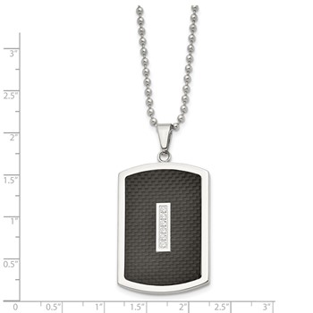 Stainless Steel 22in Polished w/CZ & Black Carbon Fiber Inlay Necklace — alternate view