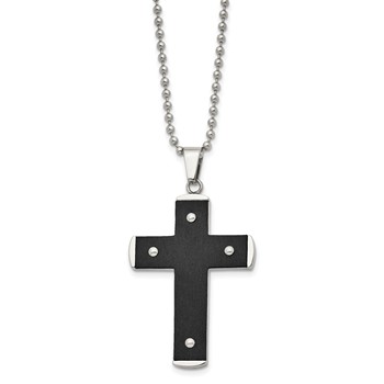 Stainless Steel Brushed and Polished Black IP-plated Cross 22in Necklace — alternate view