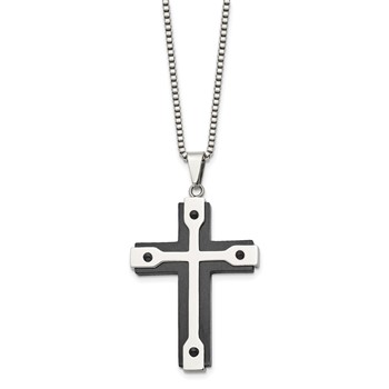 Chisel Stainless Steel Brushed and Polished Black IP-plated Cross Pendant on a 22 inch Box Chain Necklace — alternate view