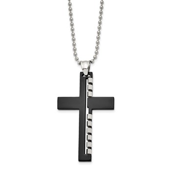 Chisel Stainless Steel Polished Black IP-plated Cut out Cross Pendant on a 22 inch Ball Chain Necklace — alternate view