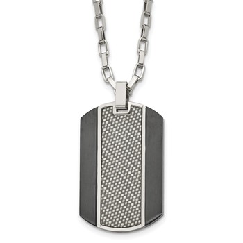 Stainless Steel Brushed & Polished Black IP Grey CarbonFiber Inlay Necklace
