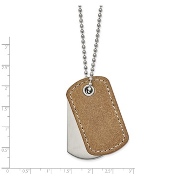 Chisel Stainless Steel Brushed and Polished with Tan Leather 2 Piece Dog Tags on a 22 inch Ball Chain Necklace — alternate view