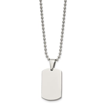 Chisel Stainless Steel Brushed and Polished 4mm Reversible Dog Tag on a 24 inch Ball Chain Necklace — alternate view