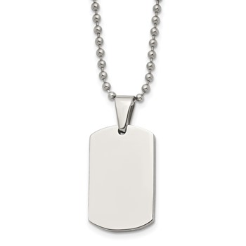 Chisel Stainless Steel Brushed and Polished 4mm Reversible Dog Tag on a 24 inch Ball Chain Necklace
