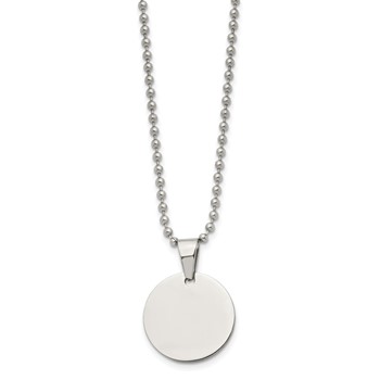 Chisel Stainless Steel Brushed and Polished Reversible Round 2mm Dog Tag on a 24 inch Ball Chain Necklace — alternate view