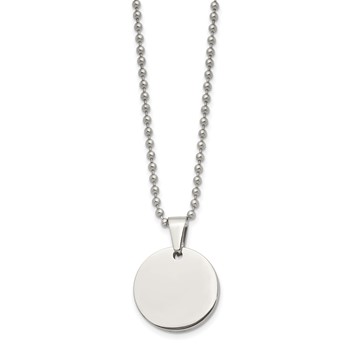 Chisel Stainless Steel Brushed and Polished Reversible Round 4mm Dog Tag on a 24 inch Ball Chain Necklace — alternate view