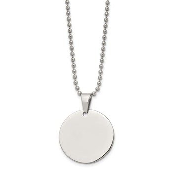 Chisel Stainless Steel Brushed and Polished Reversible Round 2mm Dog Tag on a 24 inch Ball Chain Necklace — alternate view