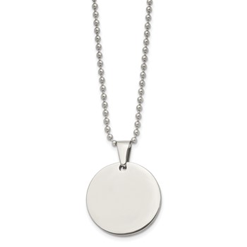 Chisel Stainless Steel Brushed and Polished Reversible Round 4mm Dog Tag on a 24 inch Ball Chain Necklace — alternate view