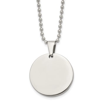 Chisel Stainless Steel Brushed and Polished Reversible Round 4mm Dog Tag on a 24 inch Ball Chain Necklace