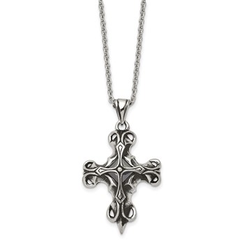 Stainless Steel Antiqued and Polished w/Black Glass Cross 22in Necklace — alternate view