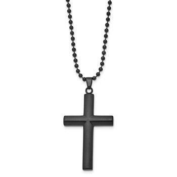 Chisel Stainless Steel Brushed and Polished Black IP-plated Cross Pendant on a 24 inch Ball Chain Necklace — alternate view