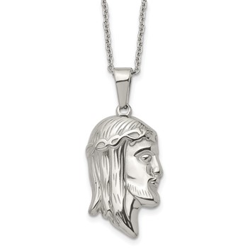 Chisel Stainless Steel Polished Jesus Silhouette Pendant on a 22 inch Cable Chain Necklace