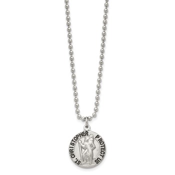 Chisel Stainless Steel Brushed and Enameled St. Christopher Medal on a 22 inch Ball Chain Necklace — alternate view