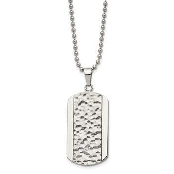 Chisel Stainless Steel Polished and Hammered with CZ Dog Tag on a 22 inch Ball Chain Necklace — alternate view
