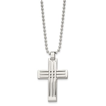 Chisel Stainless Steel Polished Cross Pendant on a 22 inch Ball Chain Necklace — alternate view