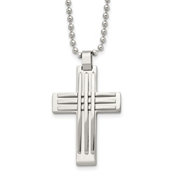 Chisel Stainless Steel Polished Cross Pendant on a 22 inch Ball Chain Necklace