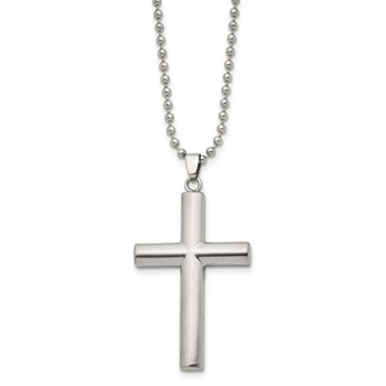 Chisel Stainless Steel Brushed and Polished Cross Pendant on a 22 inch Ball Chain Necklace — alternate view