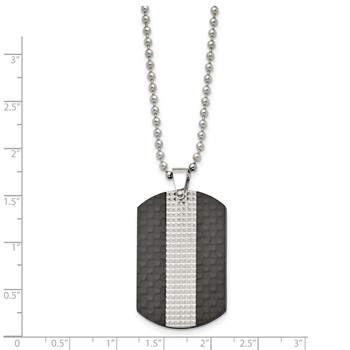 Stainless Steel 22in Polished Black Solid Carbon Fiber & Textured Dog Tag — alternate view
