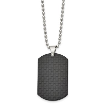Chisel Stainless Steel Brushed Black Solid Carbon Fiber Dog Tag on a 22 inch Ball Chain Necklace — alternate view