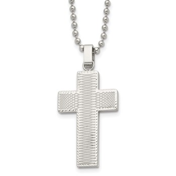 Chisel Stainless Steel Polished Laser Cut Cross Pendant on a 22 inch Ball Chain Necklace