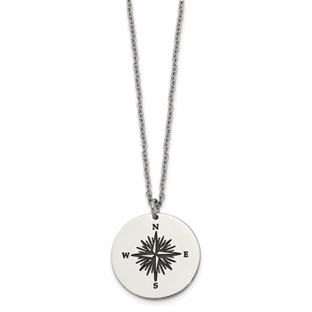 Chisel Stainless Steel Polished Enameled NOT ALL WHO WANDER ARE LOST Compass Pendant on a 22in Cable Chain Necklace — alternate view