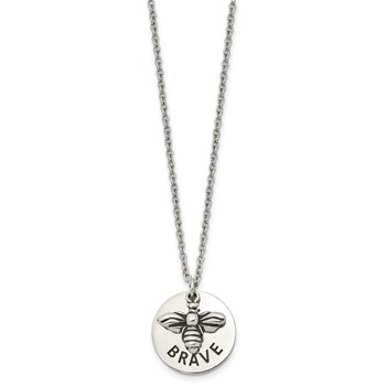 Chisel Stainless Steel Polished and Enameled BRAVE Bumble Bee Pendant on a 22 inch Cable Chain Necklace — alternate view