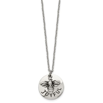 Chisel Stainless Steel Polished and Enameled JOYFUL Bumble Bee Pendant on a 22 inch Cable Chain Necklace — alternate view