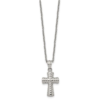 Chisel Stainless Steel Polished and Textured Cross Pendant on a 22 inch Cable Chain Necklace — alternate view