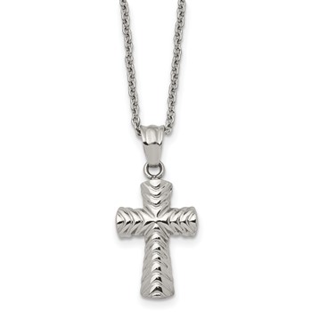 Chisel Stainless Steel Polished and Textured Cross Pendant on a 22 inch Cable Chain Necklace