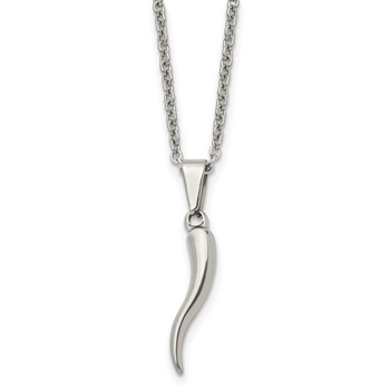 Chisel Stainless Steel Polished Italian Horn Pendant on a 22 inch Cable Chain Necklace