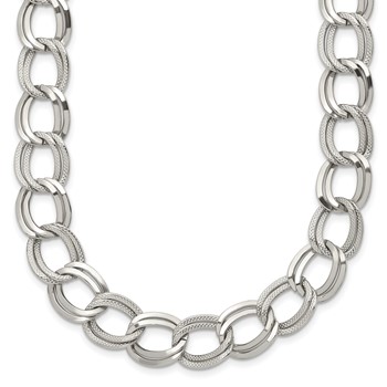 Chisel Stainless Steel Polished and Textured Link 17.5 inch Necklace