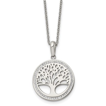 Chisel Stainless Steel Polished with Preciosa Crystal Tree of Life Pendant on a 16 inch Cable Chain with 2 inch Extension Necklace