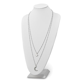 Chisel Stainless Steel Polished Beaded Star and Moon 2 Strand 30 inch Curb Chain Necklace — alternate view