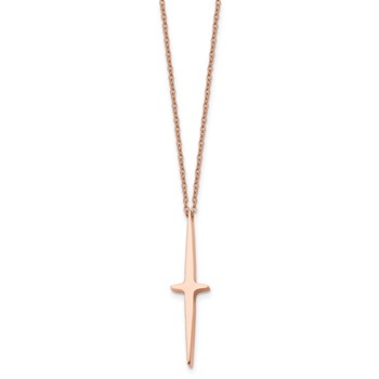 Chisel Stainless Steel Polished Rose IP-plated Cross Pendant on a 16 inch with 2 inch extension Cable Chain Necklace — alternate view