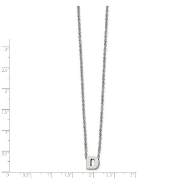 Stainless Steel Polished Letter D 18in w/2in ext Necklace — alternate view