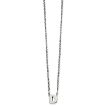 Stainless Steel Polished Letter D 18in w/2in ext Necklace