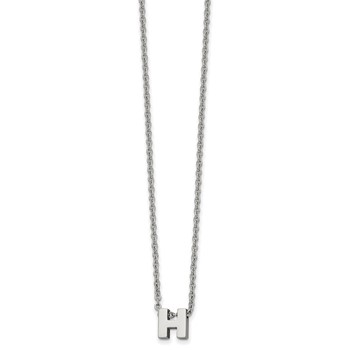 Stainless Steel Polished Letter H 18in w/2in ext Necklace