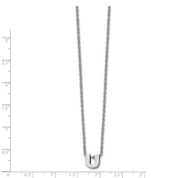 Stainless Steel Polished Letter U 18in w/2in ext Necklace — alternate view
