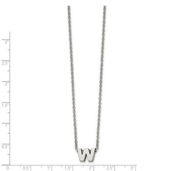 Stainless Steel Polished Letter W 18in w/2in ext Necklace — alternate view