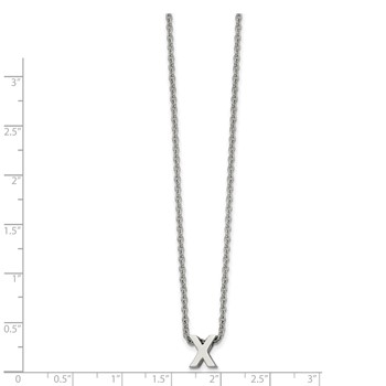 Stainless Steel Polished Letter X 18in w/2in ext Necklace — alternate view
