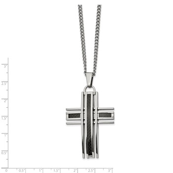 Chisel Stainless Steel Polished with Black Carbon Fiber Inlay Cross Pendant on a 24 inch Curb Chain Necklace — alternate view